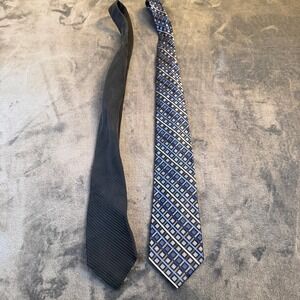 Statements Mens Tie Set Two Silk Blend Ties Black Stripe Geometric Pattern